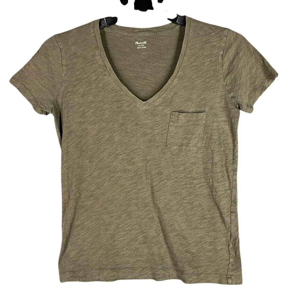 Madewell Shirt Womens XS Womens Green Tee‎ Short-sleeve Casual V-neck Cotton